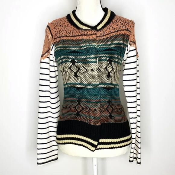 G by BKE Sweaters - G By BKE SZ S Striped Knit & Lace Snap Cardigan